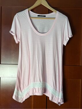 Hype Light Pink Scoop Neck Lace Hem Tunic Top Size XL